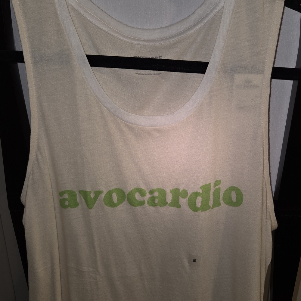 Express Cream Tank Top with Green Avocardio Design